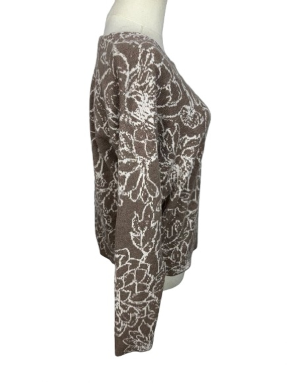 Cynthia Rowley Brown and White Floral Crewneck Sweater Size M - Picture 2 of 5